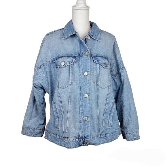 Zara Oversized Denim Jacket Sherpa Lined Size Medium - Picture 1 of 9